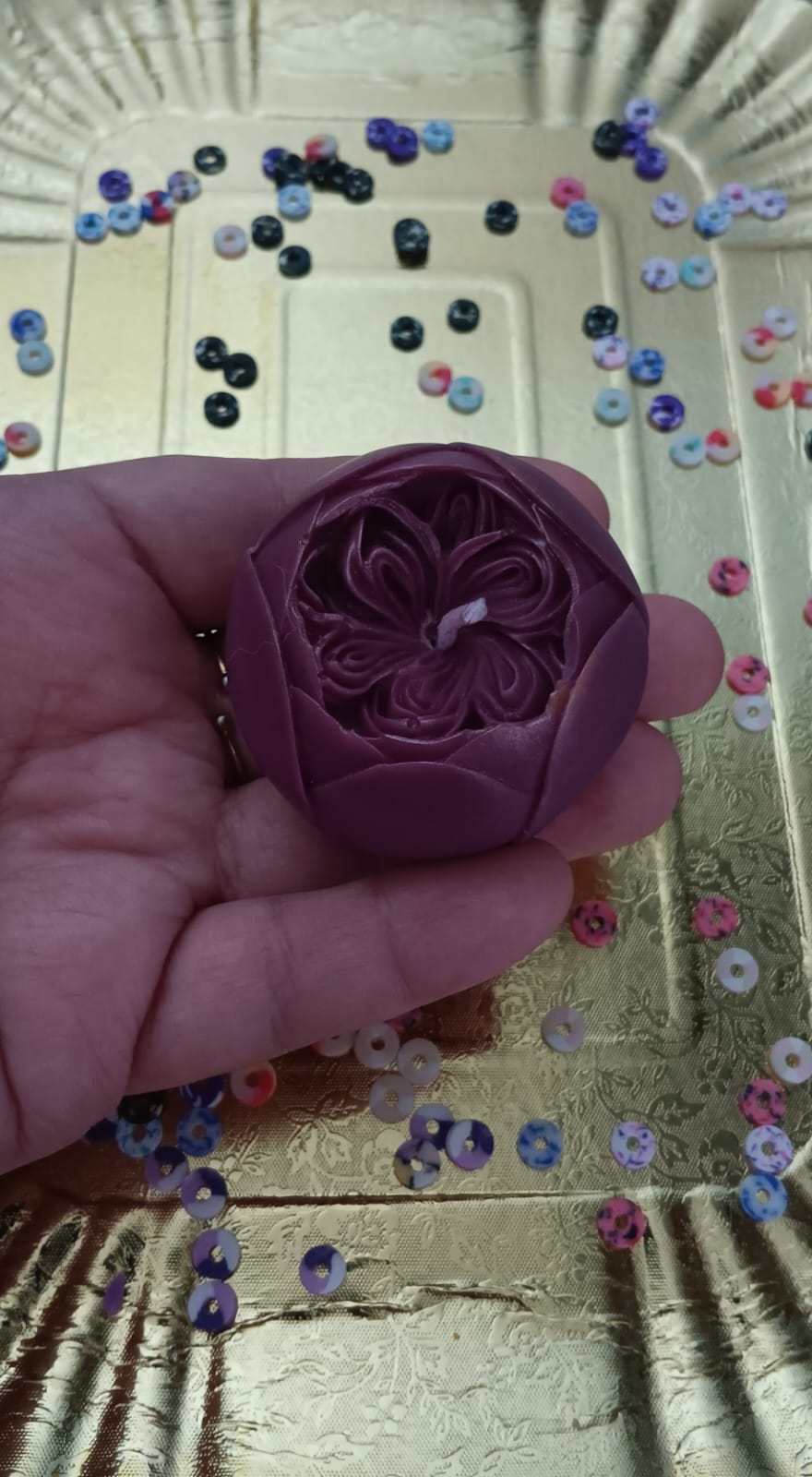 Bougie rose d'Austin senteur pop corn
